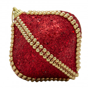 Ялинкова іграшка у формі цибулини, 9 см, червоний із золотистим, пінопласт, пластик (661503-8)