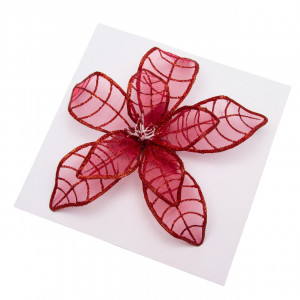 Ялинкова іграшка - Квітка з органзи на кліпсі, 20 см, червоний, органза (780013-3)