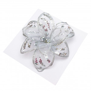 Ялинкова іграшка - Квітка з органзи на кліпсі, 20 см, сріблястий, органза (780044-1)