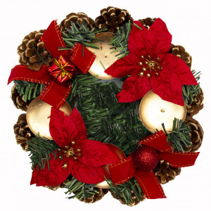 Підсвічник - Вінок з квітами та декором, 23 см, червоний (930159)