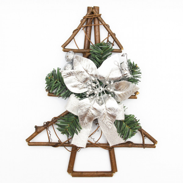 Новорічна декорація - ялинка з сріблястою квіткою, 30 см (930258)