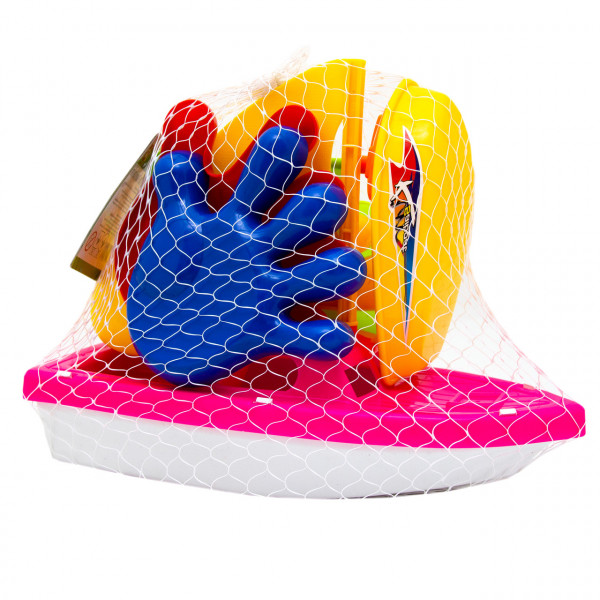 Пісочний набір - пасочки та кораблики, 6 шт, сітка, червоний, пластик (DBS11020-2)