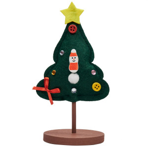 Новорічний декор ялинка з повсті на дерев'яній підставці, 7x7x15 см, зелений, повсть, дерево (060481)