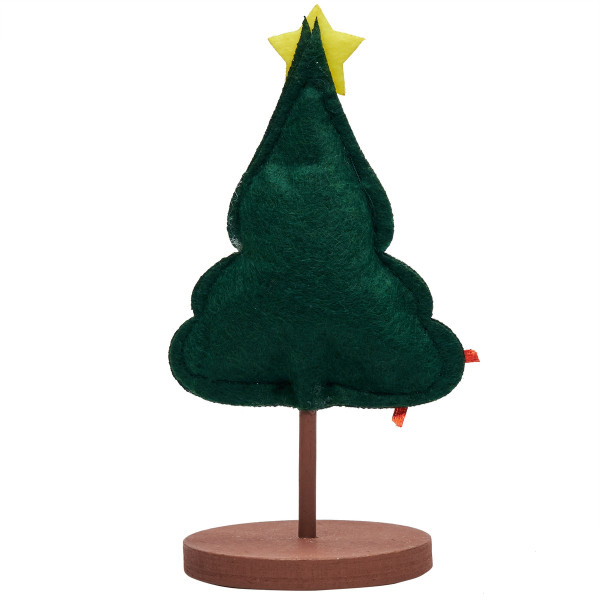 Новорічний декор ялинка з повсті на дерев'яній підставці, 7x7x15 см, зелений, повсть, дерево (060481)