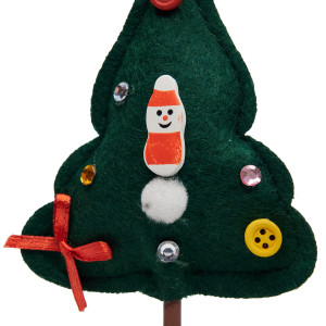 Новорічний декор ялинка з повсті на дерев'яній підставці, 7x7x15 см, зелений, повсть, дерево (060481)