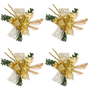 4 хвойних гілочки з листочками та прикрасами, 8x11 см, золотистий (470556)