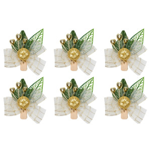 6 хвойних гілочок з листочками та ягодами на прищіпках, 6x8 см (470549)