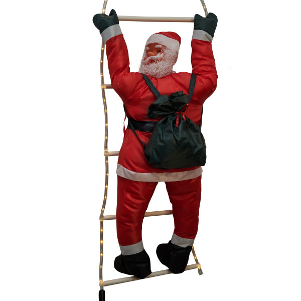 Новорічна світлодіодна декорація - Санта (Дід Мороз) на драбині, 90 см, L 1,1 м, червоний, дюралайт, IP44 (810115)