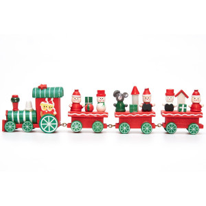 Новорічна сувенірна фігурка Дерев'яний паровозик, 26x8 см, червоний, дерево (060320)