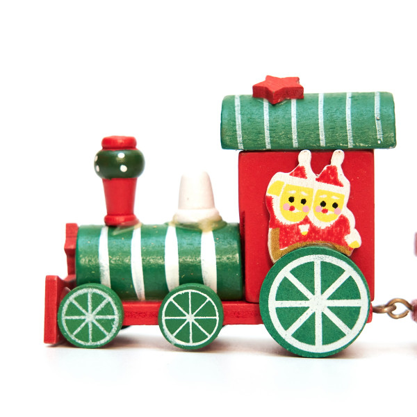 Новорічна сувенірна фігурка Дерев'яний паровозик, 26x8 см, червоний, дерево (060320)