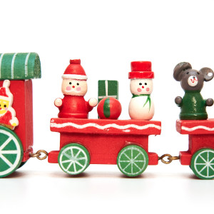 Новорічна сувенірна фігурка Дерев'яний паровозик, 26x8 см, червоний, дерево (060320)