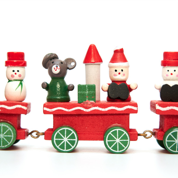 Новорічна сувенірна фігурка Дерев'яний паровозик, 26x8 см, червоний, дерево (060320)