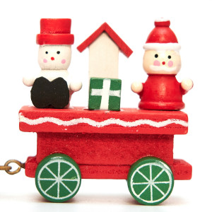 Новорічна сувенірна фігурка Дерев'яний паровозик, 26x8 см, червоний, дерево (060320)