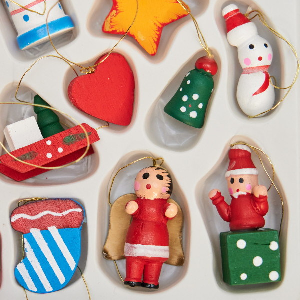 Набір ялинкових іграшок - дерев'яні фігурки, 28 шт, 21x15 см, різнокольоровий, дерево (060122)