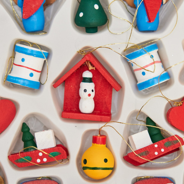 Набір ялинкових іграшок - дерев'яні фігурки, 28 шт, 21x15 см, різнокольоровий, дерево (060122)