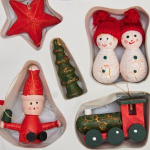 Набір ялинкових іграшок - дерев'яні фігурки, 11 шт, 17x19 см, різнокольоровий, дерево (060160)