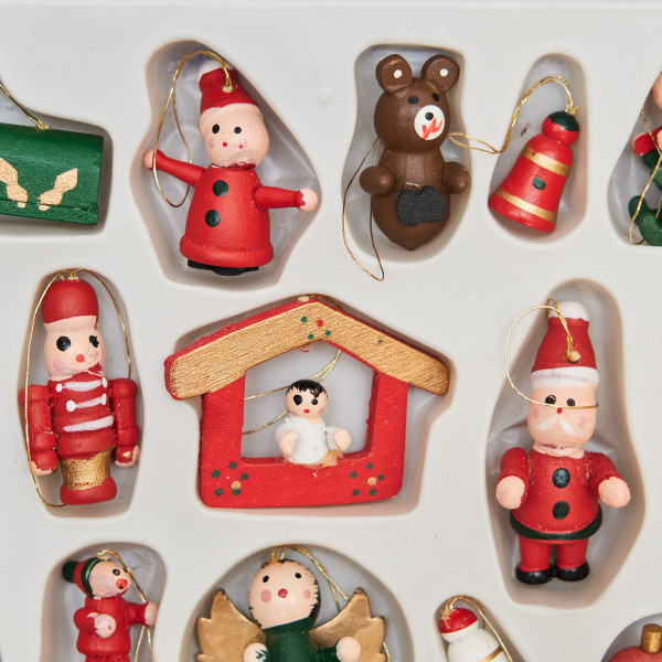 Набір ялинкових іграшок - дерев'яні фігурки, 15 шт, 18x14 см, різнокольоровий, дерево (060214)