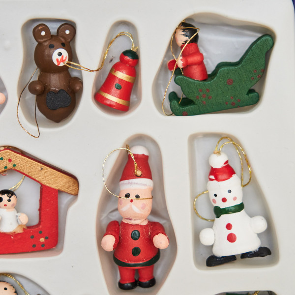 Набір ялинкових іграшок - дерев'яні фігурки, 15 шт, 18x14 см, різнокольоровий, дерево (060214)