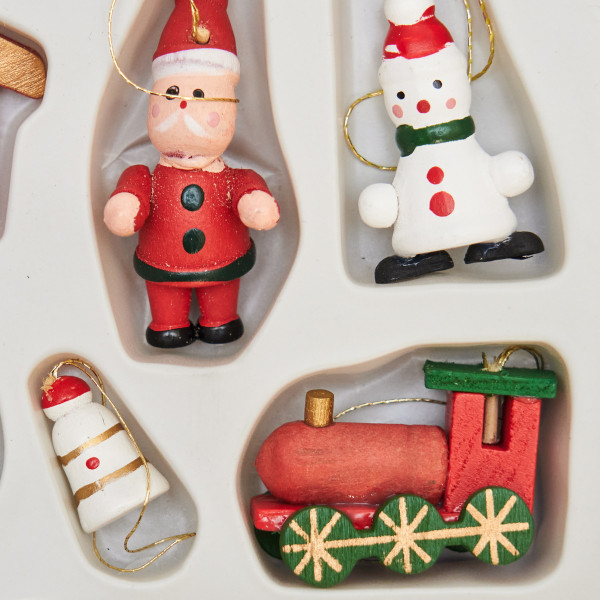 Набір ялинкових іграшок - дерев'яні фігурки, 15 шт, 18x14 см, різнокольоровий, дерево (060214)