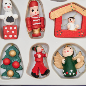 Набір ялинкових іграшок - дерев'яні фігурки, 15 шт, 18x14 см, різнокольоровий, дерево (060214)