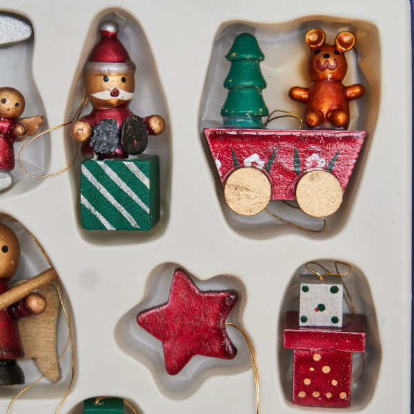 Набір ялинкових іграшок - дерев'яні фігурки, 14 шт, 20x15 см, різнокольоровий, дерево (060221)