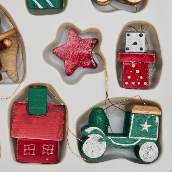 Набір ялинкових іграшок - дерев'яні фігурки, 14 шт, 20x15 см, різнокольоровий, дерево (060221)