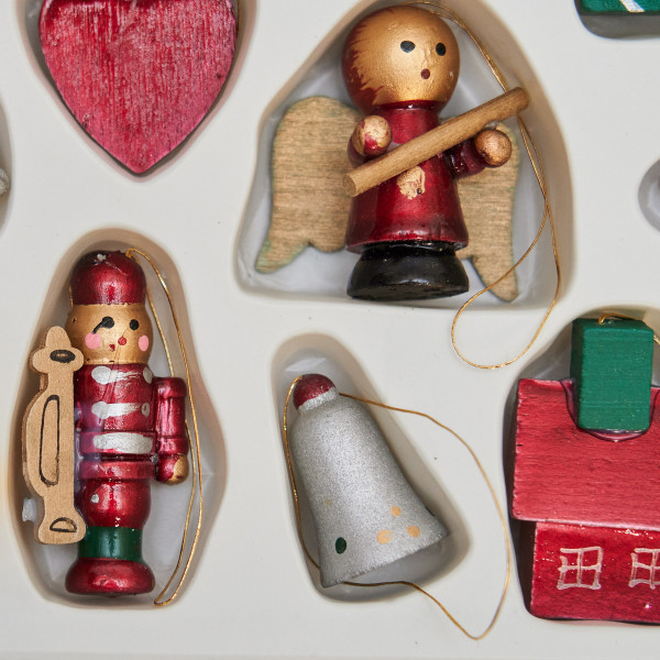 Набір ялинкових іграшок - дерев'яні фігурки, 14 шт, 20x15 см, різнокольоровий, дерево (060221)