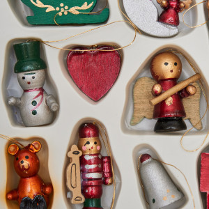 Набір ялинкових іграшок - дерев'яні фігурки, 14 шт, 20x15 см, різнокольоровий, дерево (060221)