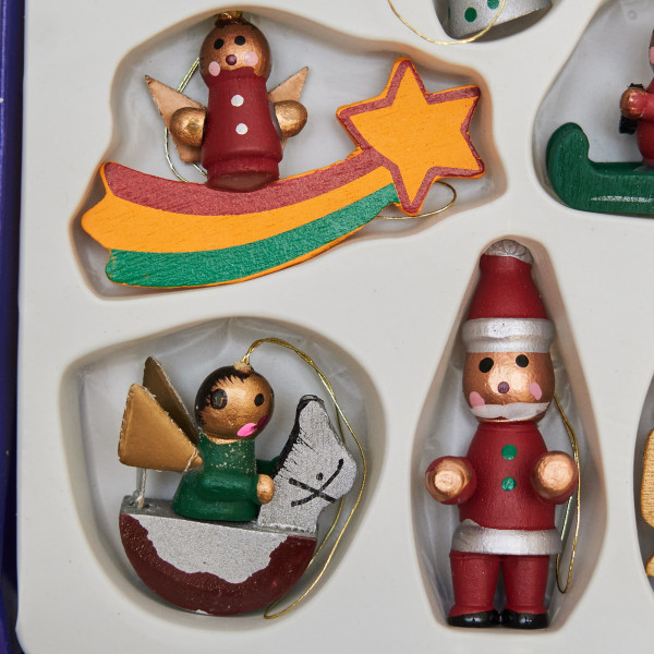 Набір ялинкових іграшок - дерев'яні фігурки, 14 шт, 17x14 см, різнокольоровий, дерево (060276)