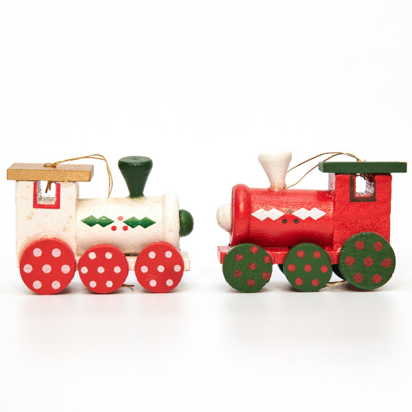 Набір ялинкових іграшок на ялинку - дерев'яні паровозики, 6 шт, 11x14 см, різнокольоровий, дерево (060290)