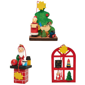 Набір ялинкових іграшок - дерев'яні фігурки, 3 шт, 16x9 см, різнокольоровий, дерево (060337)
