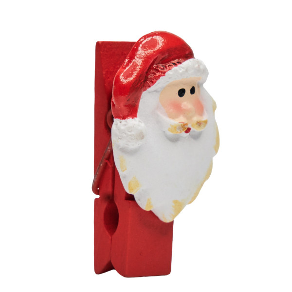 Набір іграшок на ялинку - прищіпки Діда Мороза, 12 шт, 19x15 см, червоний, дерево (060382-3)