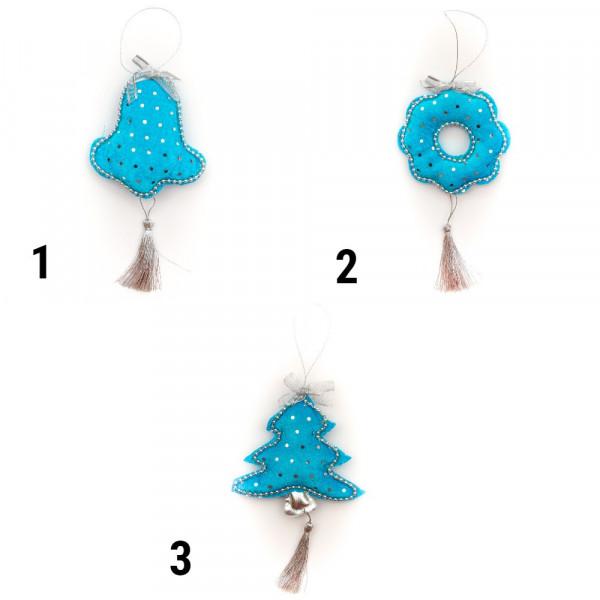 Ялинкова іграшка м'яка - Пончик, 11 см, блакитний, текстиль (180240-2)