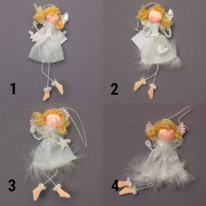 Новорічна ялинкова іграшка - фігурка Янголятко в білій сукні, 15 см, білий, текстиль (220945-5)