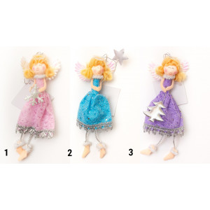 Новорічна ялинкова іграшка - фігурка Янголятко, 18 см, рожева, текстиль (221737-1)