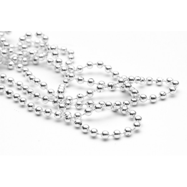 Намисто на ялинку, пластик 5 мм/6 м, сріблястий (250089)