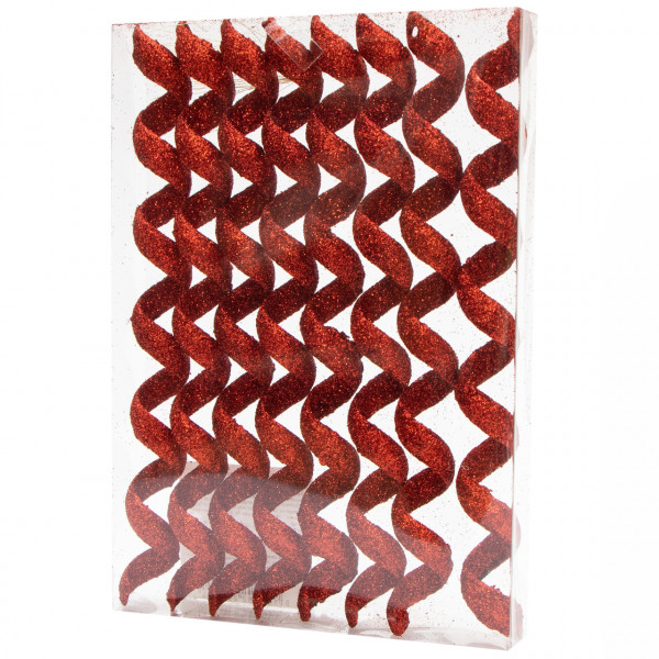 Набір ялинкових іграшок - Спіраль, 8 шт, 20 см, червоний, гліттер, пластик (250355)