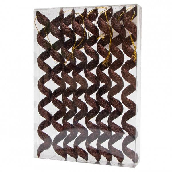 Набір ялинкових іграшок - Спіраль, 8 шт, 20 см, шоколадний, гліттер, пластик (250379)