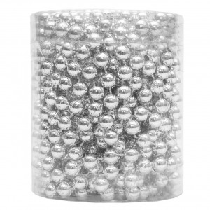 Намисто на ялинку, пластик 6 мм/6 м, сріблястий, пластик (250508)