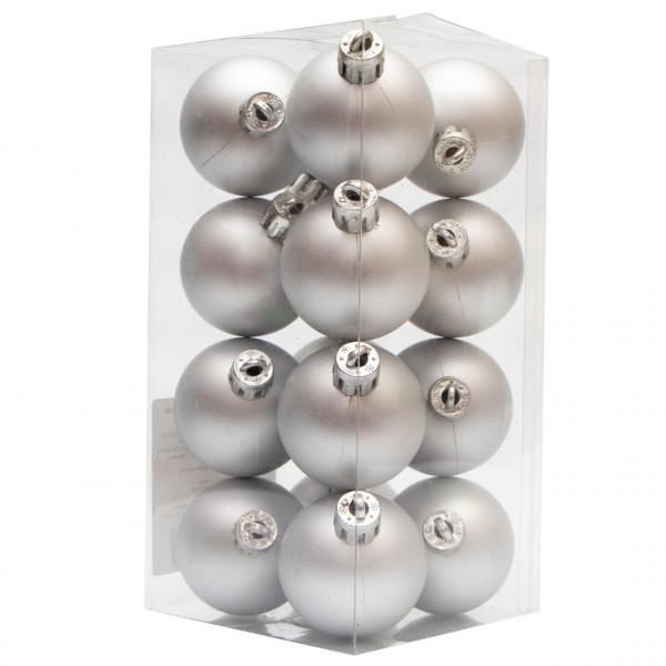 Набір ялинкових іграшок - кулі, 16 шт, D4 см, сріблястий, матовий, пластик (250836)