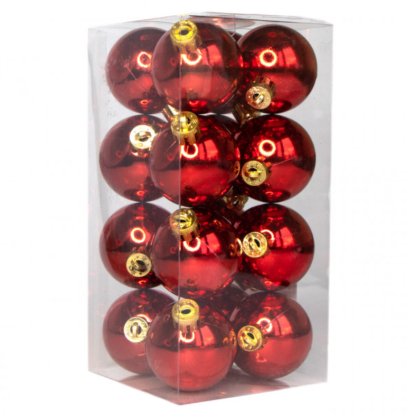 Набір ялинкових іграшок - кулі, 16 шт, D4 см, червоний, глянець, пластик (250874)