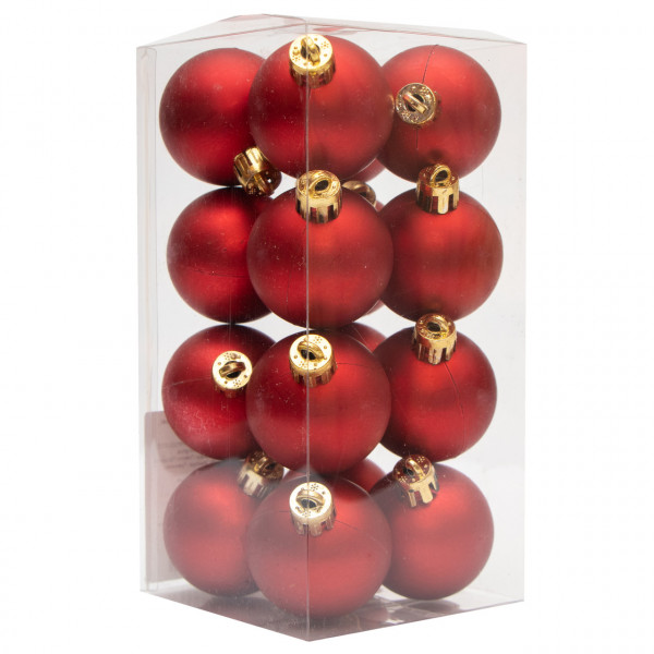Набір ялинкових іграшок - кулі, 16 шт, D4 см, червоний, матовий, пластик (250881)