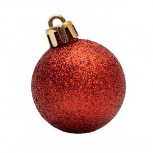 Набір ялинкових іграшок - кулі, 16 шт, D4 см, червоний, гліттер, пластик (250898)
