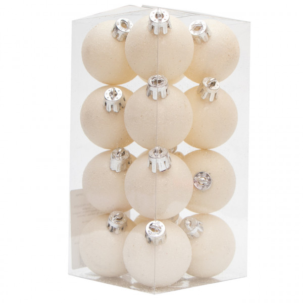 Набір ялинкових іграшок - кулі, 16 шт, D4 см, білий, гліттер, пластик (250959)