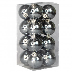 Набір ялинкових іграшок - кулі, 16 шт, D4 см, сірий, глянець, пластик (250966)