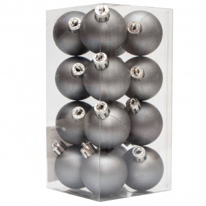 Набір ялинкових іграшок - кулі, 16 шт, D4 см, сірий, матовий, пластик (250973)