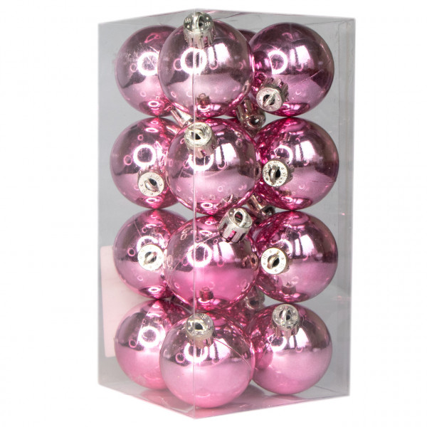 Набір ялинкових іграшок - кулі, 16 шт, D4 см, рожевий, глянець, пластик (250997)