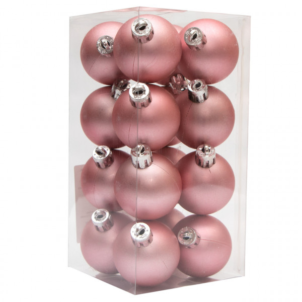 Набір ялинкових іграшок - кулі, 16 шт, D4 см, рожевий, матовий, пластик (251000)