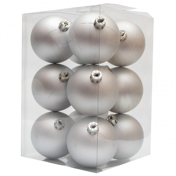 Набір ялинкових іграшок - кулі, 12 шт, D6 см, сріблястий, матовий, пластик (251062)