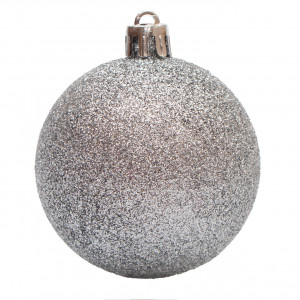 Набір ялинкових іграшок - кулі, 12 шт, D6 см, сріблястий, гліттер, пластик (251079)